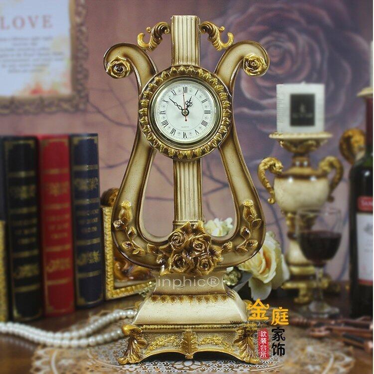 INPHIC-歐式宮廷古典座鐘 客廳時尚裝飾 高檔樹脂雕花臺鐘
