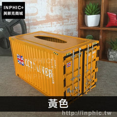 INPHIC-紙巾盒鐵藝咖啡廳酒吧復古裝飾創意擺件圖案面紙盒國旗-黃色