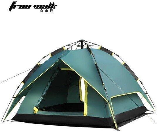 INPHIC-自由行自動帳篷戶外 雙人雙層 露營速開防暴雨3-4人露營 軍綠色是加厚版 湖藍是基本款