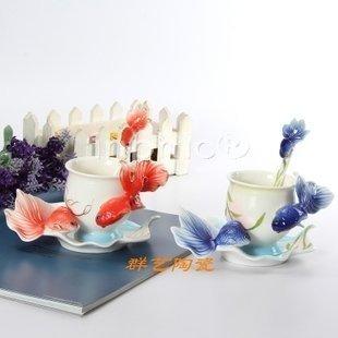 INPHIC-琺瑯瓷炫金金魚咖啡套裝陶瓷情侶送人家居擺飾裝飾品結