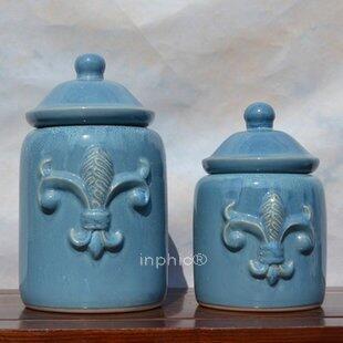 INPHIC-歐式藍色陶瓷罐套裝 儲物罐帶蓋擺飾 家居裝飾品擺飾