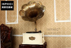 INPHIC-歐式復古大喇叭留聲機黑膠CD唱片機電唱機藍牙版-象牙白色