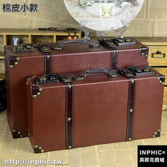 INPHIC-歐美復古箱老式手提箱做舊手拎箱子小旅行箱影樓道具箱櫥窗陳列箱-棕皮小款