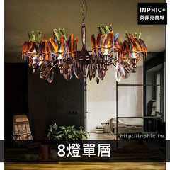 INPHIC-工業風餐廳燈具裝飾服裝店懷舊複古羽毛鐵藝酒吧吊燈吧臺-8燈單層