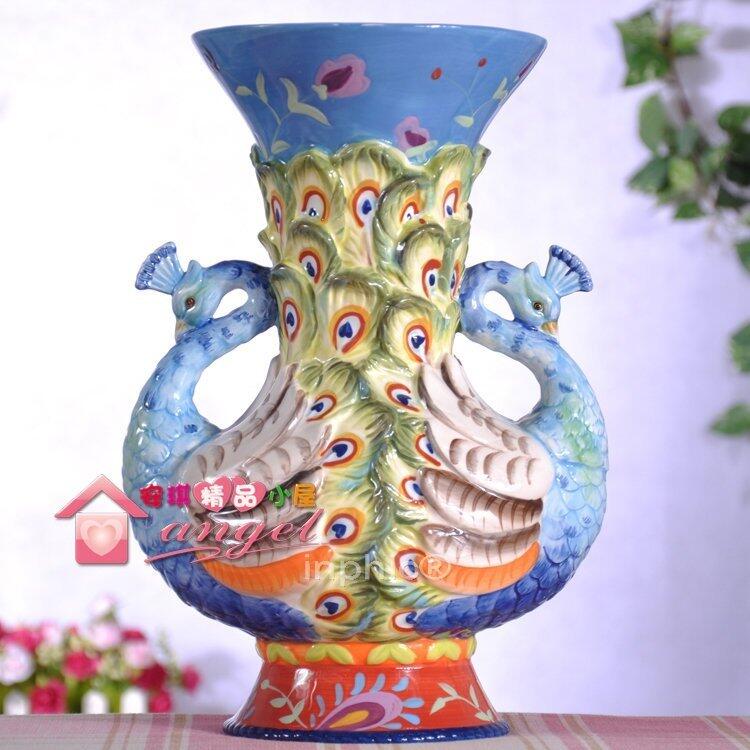 INPHIC-美式錦繡孔雀陶瓷大花瓶花器飾品新房擺飾家居飾品