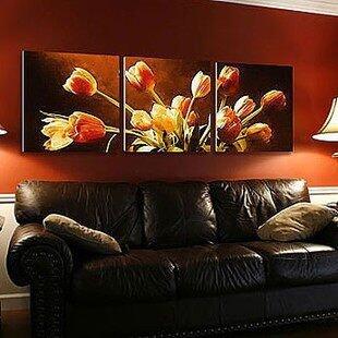 INPHIC-油畫郁金香客廳無框畫三聯畫臥室裝飾畫花卉抽象藝術酒店壁畫掛畫