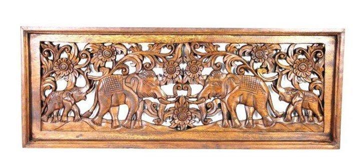 INPHIC-東南亞 家居飾品 泰國風格 木雕 掛飾 橫 母子大象