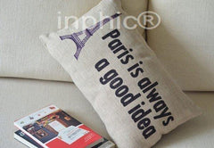 INPHIC-北歐懷舊 巴黎鐵塔 文字 亞麻 抱枕 靠墊 35cm x 50cm