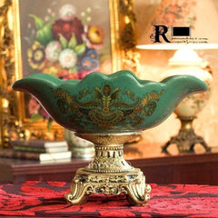 INPHIC-歐式復古 祖母綠裂紋陶瓷果盤 古典時尚水果盤 裝飾擺飾