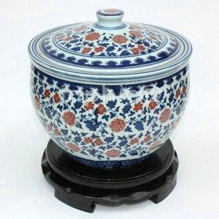 INPHIC-ZF-G009 景德鎮 陶瓷 青花釉裏紅蓮藤 米缸 瓜子缸 花生缸 魚缸