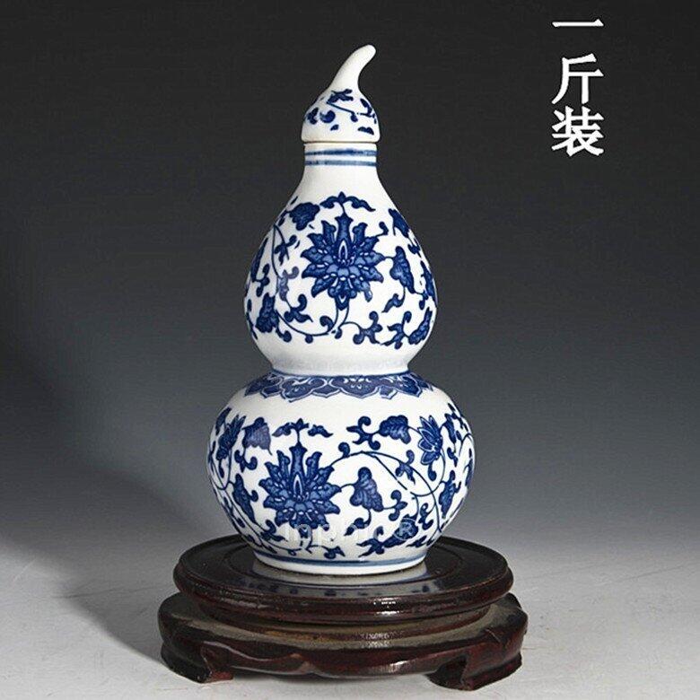 INPHIC-景德鎮 一斤青花陶瓷酒瓶 1斤密封酒壇 空酒具 青花蓮子葫蘆酒瓶