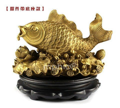 INPHIC-開光銅錦鯉吐珠金卡擺件招財旺財助事業鯉躍蓮臺吉祥物(送底座)