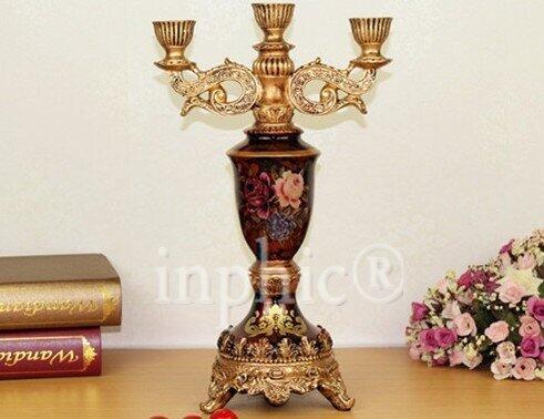 INPHIC-歐式高檔復古三頭宮廷燭臺 婚慶餐桌蠟燭臺創意家居裝飾擺件