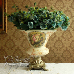 INPHIC-歐式家居擺設仿真植物花卉絹花藍色妖姬宮廷玫瑰花瓶套裝