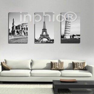 INPHIC-歐美黑白風情鐵塔客廳無框畫三聯畫臥室裝飾畫 壁畫沙發背景