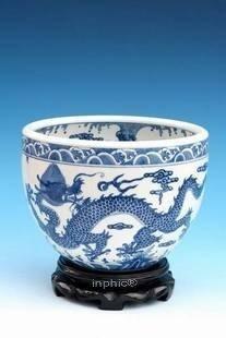 INPHIC-景德鎮陶瓷藝術品 青花瓷器魚缸-跳水龍珠缸 陳設