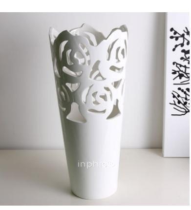 INPHIC-簡約 白色鏤空玫瑰 陶瓷花瓶 工藝品擺設 裝飾品