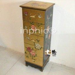 INPHIC-田園新古典漆器金箔 彩繪柱櫃置物櫃裝飾五抽屜櫃