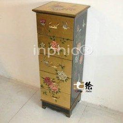 INPHIC-田園新古典漆器金箔 彩繪柱櫃置物櫃裝飾五抽屜櫃