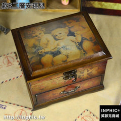 INPHIC-復古宮廷木盒首飾盒高檔烤漆公主木質收納盒小木盒子拍攝道具-款B二層安琪兒