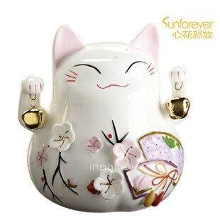 INPHIC-櫻花招財貓儲錢罐存錢罐掛銅鈴招財納福轉運風水必備