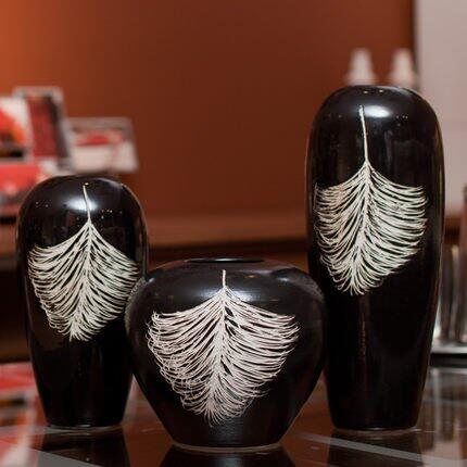 INPHIC-歐式 藝術三件套陶瓷插花瓶 簡約黑色居家裝飾品擺件