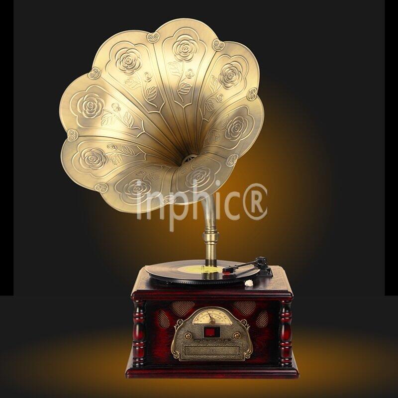 INPHIC-復古留聲機老式留聲機黑膠唱片機老式電唱機大喇叭唱片機