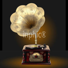 INPHIC-復古留聲機老式留聲機黑膠唱片機老式電唱機大喇叭唱片機