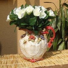 INPHIC-歐式手工陶瓷立體花紋單耳水壺花瓶 奶壺形狀 高溫窯變瓷