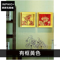 INPHIC-無框畫會所客廳東南亞裝飾畫荷花金箔畫掛畫餐廳泰國-有框黃色