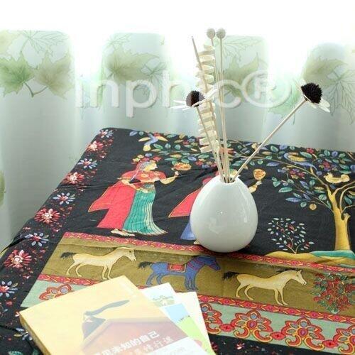 INPHIC-棉麻桌布臺佈民族風黑色餐桌布特色時尚家居裝飾茶幾布