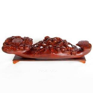 INPHIC-木雕花鳥壽桃如意 越南紅木工藝品 雙喜臨門擺飾