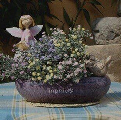 INPHIC-冰裂仿舊紫色小鳥花瓶 粗陶花瓶 花器  擺設橢圓形