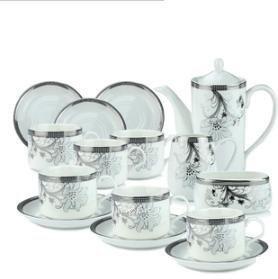 INPHIC-陶瓷咖啡杯套件15頭銀牛花咖啡具茶具套裝雅誠德