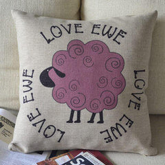 INPHIC-卡通美式 鄉村田園 綿羊小羊 亞麻 抱枕 靠墊 45cm x 45cm