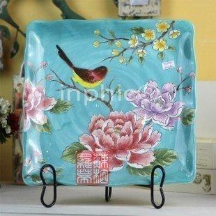 INPHIC-玫瑰小鎮 花邊方形果盤零食盤裝飾盤 手繪陶瓷裝飾擺件