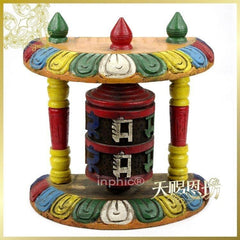 INPHIC-印度進口純手工雕刻大木座轉經輪工藝品