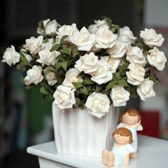 INPHIC-歐式田園PU玫瑰仿真花白色陶瓷花瓶整體花藝套裝裝飾假花絹花