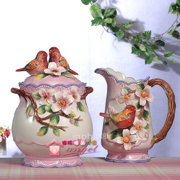 INPHIC-超值簡歐方亞花香鳥語 陶瓷儲物罐花瓶家居飾品新房擺飾