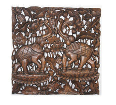 INPHIC-東南亞 家居飾品 泰國風格 木雕 掛飾 蓮花鏤空板 雙象