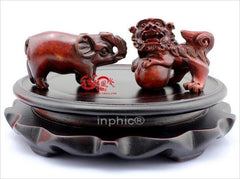 INPHIC-開運 開光棕紅色獅象拱財擺件屬羊者開運吉祥物(一對帶底座)