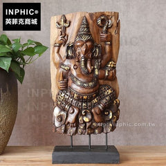 INPHIC-擺飾東南亞家居擺設泰國木雕象鼻象神浮雕桌面裝飾工藝品