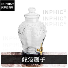 INPHIC-酒罈金屬玻璃藥酒龍頭帶底座10.5L自釀葡萄酒-釀酒子