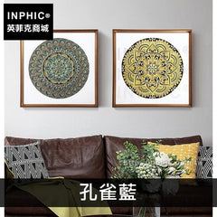 INPHIC-玄關木雕實物畫東南亞客廳裝飾掛畫沙發背景牆-孔雀藍