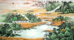 INPHIC-手繪精品 山水畫國畫風水畫裝飾畫 遍地黃金2 六尺全手繪 家居掛畫  古董收藏 裝飾