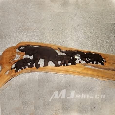 INPHIC-壁飾掛飾裝飾畫 進口柚木 木框內大象群雕掛板（五象）