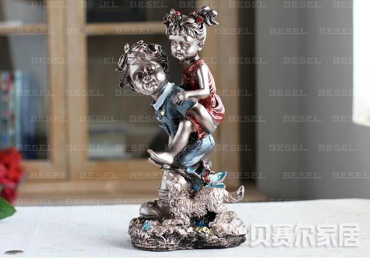 INPHIC-新款男孩背女孩形狀 可愛樹脂娃娃 高級家居裝飾 創意擺飾