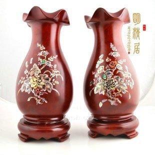 INPHIC-花梨木雕佈置裝飾用品鑲貝殼紅木花瓶高30CM