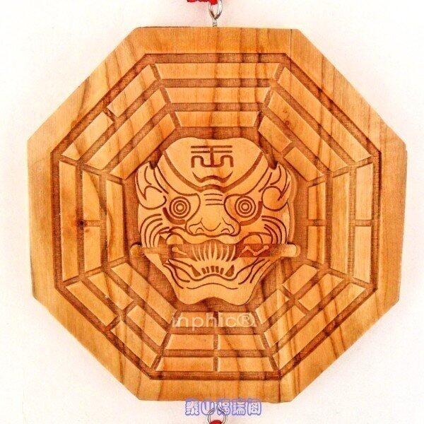 INPHIC-宗教 開光鎮宅桃木虎頭八卦鏡 開光避邪 木雕獸頭 家居掛飾 驅邪