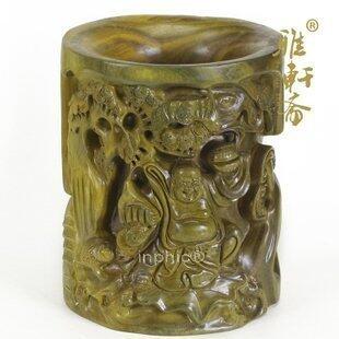 INPHIC-紅木工藝品 綠檀木鏤空雕刻擺飾 彌勒佛筆筒
